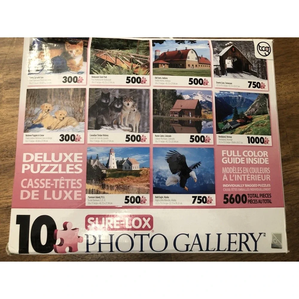 SURE - LOX - 10 Puzzles Box Set NEW 5600 Pieces Wolf Dogs Cats Bridges Eagle
